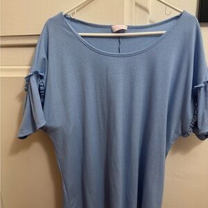 Pink Lily Light Blue Ruffle Sleeve Top